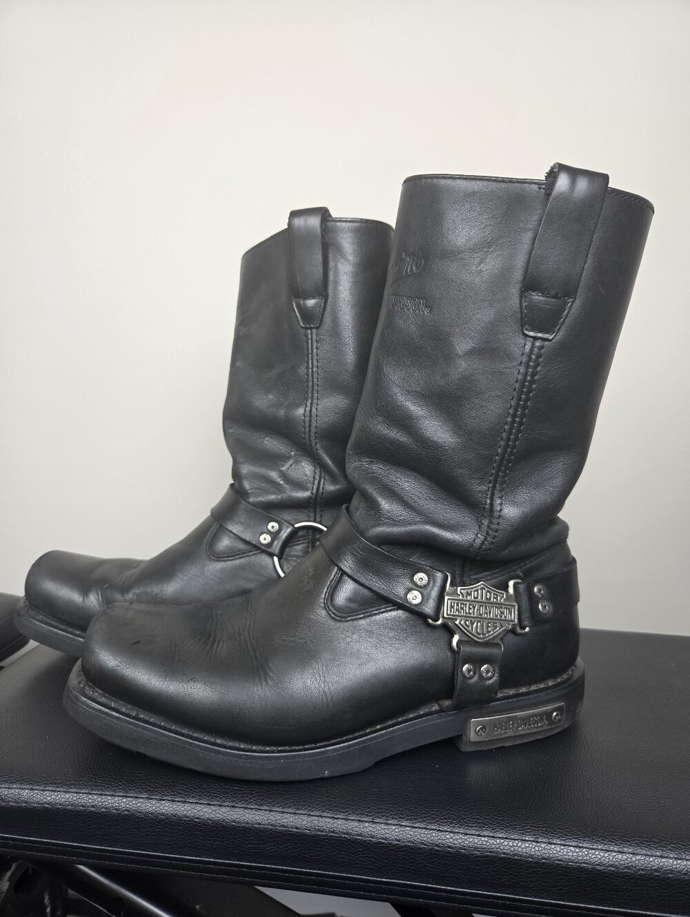 Vintage Harley Davidson Motorcycle Boots Mens 10.5 Black Leather Harness Metal